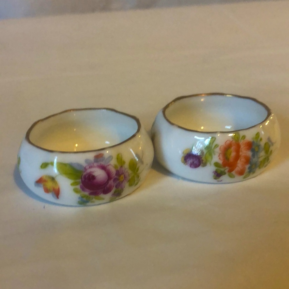 Dresden open top salt dishes set of 2 antique.  Floral motif, gilded & marked.